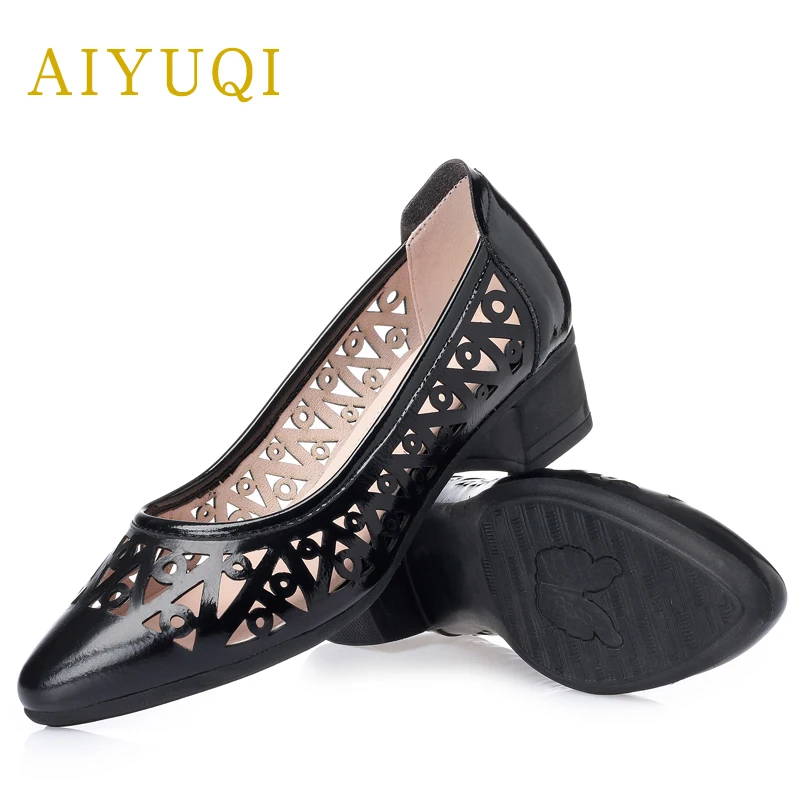 AIYUQI/Большие размеры 41,#42,#43,# женские босоножки Летняя женская обувь из натуральной кожи Удобная Повседневная дышащая обувь с отверстиями женская обувь