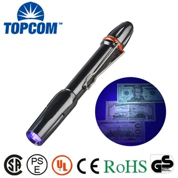 TopCom Pocket 펜 빛 365nm 3 W LED 자외선 Lamp UV Black 빛 토치 펜 손전등