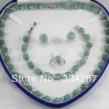 Новинка! 6x8 мм бисера светло-зеленый нефрит Цепочки и ожерелья браслет, серьги ювелирный набор+ коробка