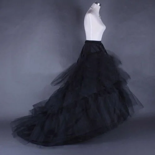 

New 2 hoop Black Train wedding petticoat bridal Crinoline underskirt slip
