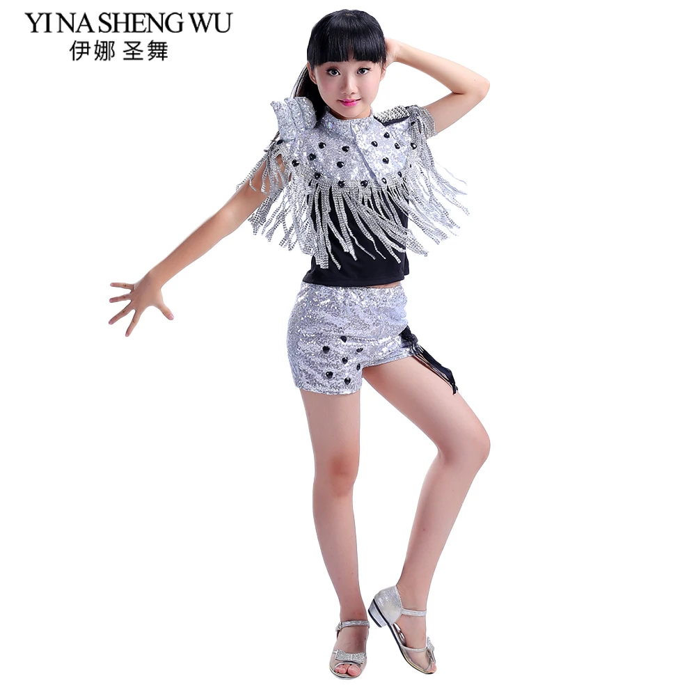 Jazz Dance Clothing Boys Girls Sequins  New Children Stage Performance Costumes  Sequins Tassel Street Dance Costumes 3pcs Set