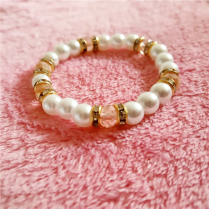 Fashion Bracelet Elastic Bracelet Classic Blue Red Pearl Inlaid Pink