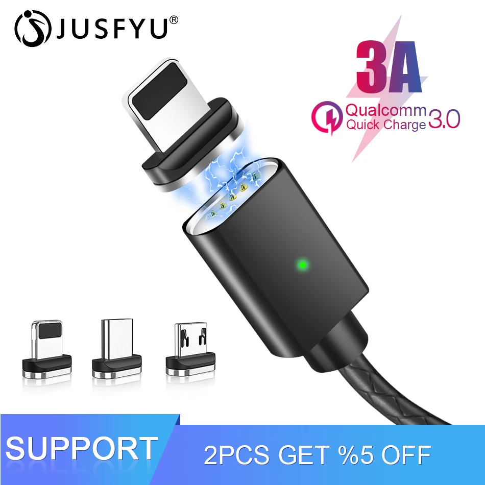 Магнитный кабель из искусственной кожи 3A, кабель Micro usb type C, 1 м, быстрая зарядка USB C, магнитное зарядное устройство для телефона iPhone, samsung, Xiaomi, ...