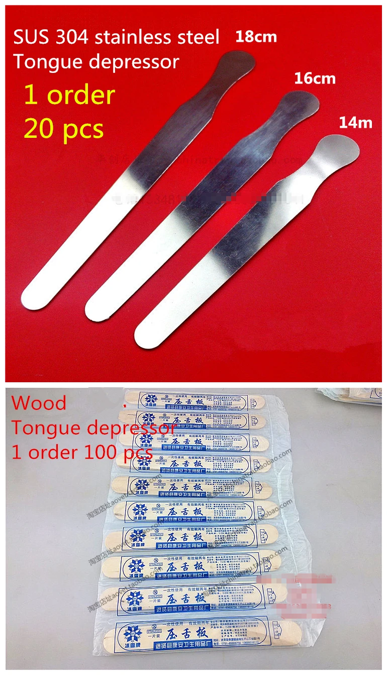 

oral cavity check slice DIsposable tongue depressor wooden spatula medical sticks 20pcspack&stainless steel tongue depressor set