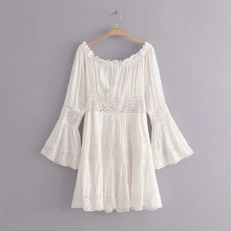 yinlinhe Lace White Summer Dress Long Sleeve Off Shoulder Women Dress Sexy Hollow Out Slash Neck Elegant Vestidos    7