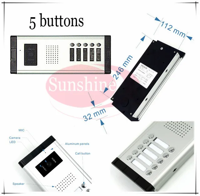 

Outdoor camera CCD lens outdoor unit Video door phones intercom systems with 5 buttons for 5 office/villas/apartments/Hotles