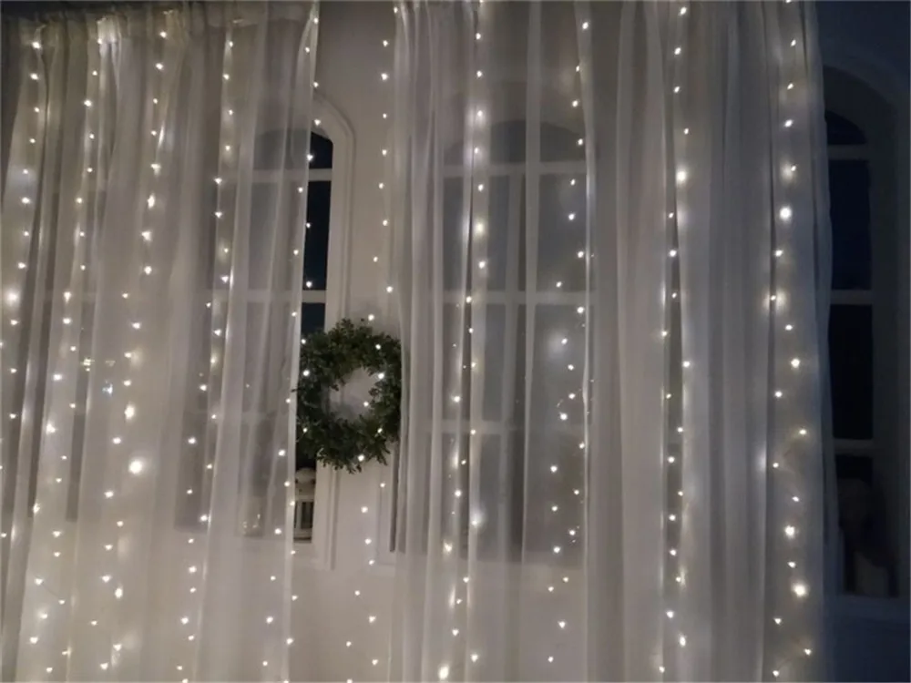 Beste 3x2 3x3m Solar LED Ijspegel Gordijn Fairy String Licht 200 300LED DIY Kerst bruiloft Venster Party Decor Tuin Waterdichte Lamp