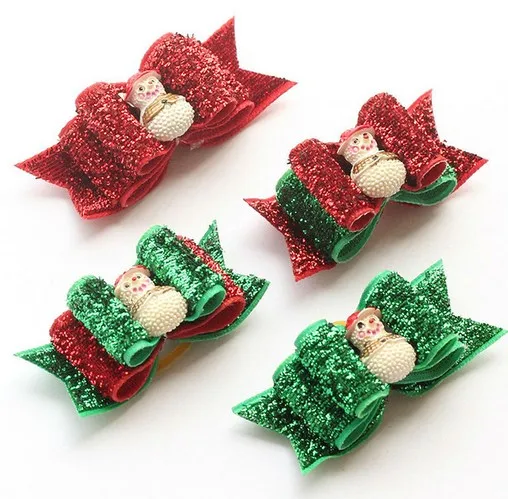 

Handmade Puppy Grooming Accessories Christmas Snowman Sparkle Ribbon Hair Bow Festive Pet Dog Show hair ornaments