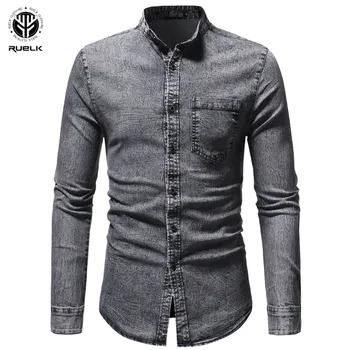 

Fashion Mens Denim Shirt Long Sleeve Plus Size Cotton Jeans Cardigan Casual Slim Fit Shirts Men One-pocket Tops Clothing M-3XL