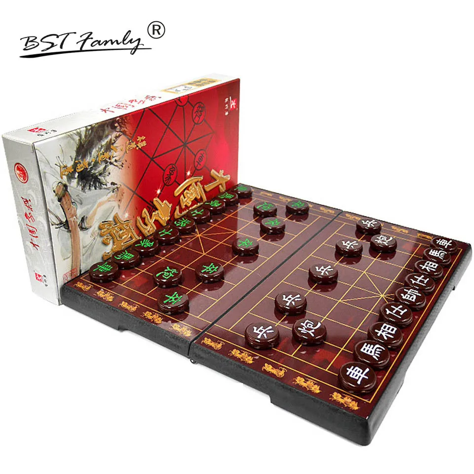

BSTFAMLY Chinese Chess Xiang Qi Plastic box and Pieces With Magnetic Folding Checkboard 32Pcs/Set Puzzle Game Kids Gift C14