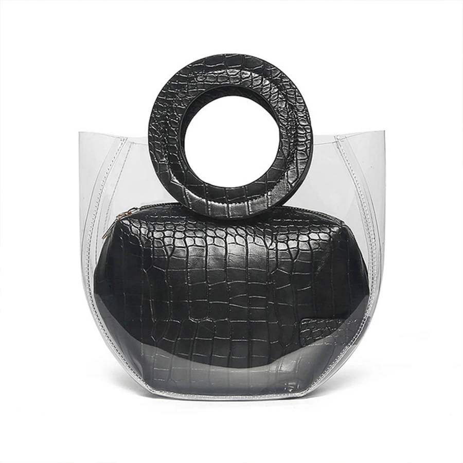 

Fashion Women Crocodile Pattern Handbag PVC Transparent Bags Korean Style Multicolor Casual Tote For Ladies Jelly Bag