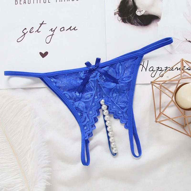 Women Panties Sexy Opening Crotch Pearl Ladies underwear Lace Briefs Thongs G-string Lingerie