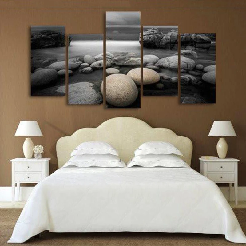 Modular Canvas Paintings Wall Art HD Prints Poster 5 Pieces Beach Pebbles Stones Pictures For Living Room Home Decor Framework