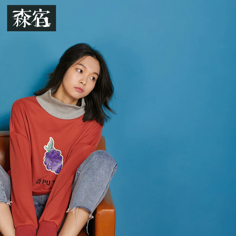 

Samstree Autumn Winter Casual Female Sweatshirts Contrast Color Turtleneck Women Pullover Loose Young Ladies Tops