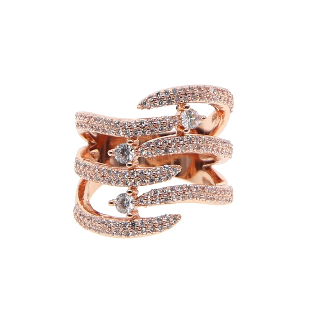 Fashion Stackable Rings rose Gold Color Cocktail Ring Tiny Pave CZ ring