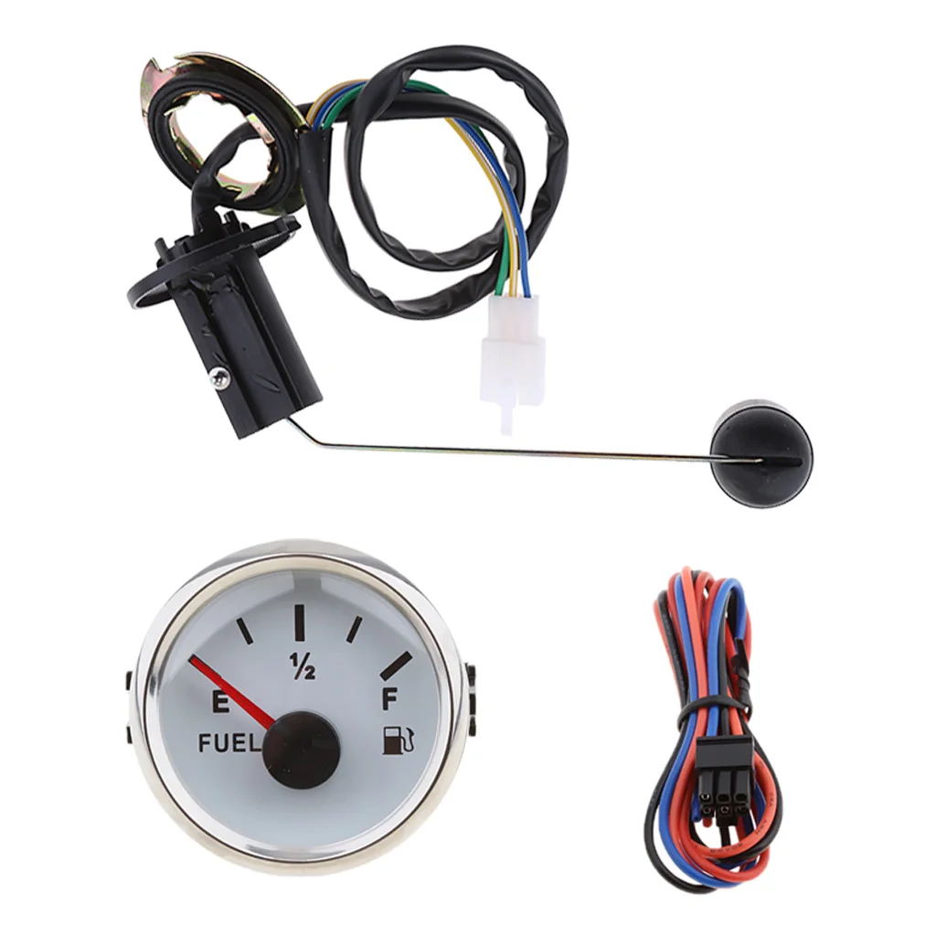 1 Set 2 inch 12V Car Fuel Level Gauge Car Meter with Fuel Float Sensor E-1/2-F Pointer Fuel Tank White Rim Automotive Gauges