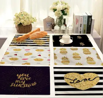 

Printed Linen Placemat Place mat Table Mat gold pineapple polyester Dinner table mat Coaster Home textile Dec wholesale FG900