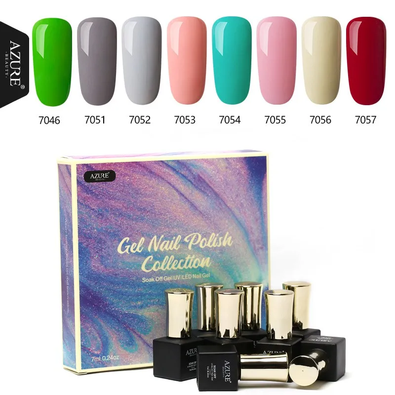 

Azure Beauty 8Pcs/Lot UV Gel Polish Nail Art Set Pure Color Led Hybrid Nail Varnish Soak Off Semi Permanent Led Nail Gel Lacquer