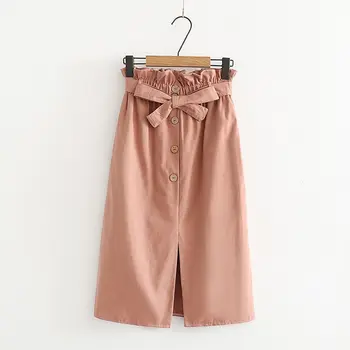 

2019 Elegant Button High Waist Skirt Female Pleated Skirt Summer Autumn Womens Skirts