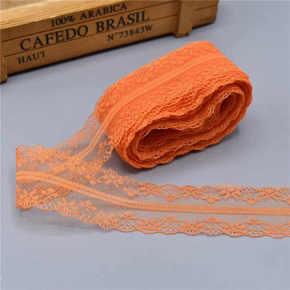 10 ярдов Белое кружево, лента, тесьма 40 мм широкая отделка DIY рукоделие вышитый сетчатый шнур для шитья украшения африканская кружевная ткань - Цвет: Orange