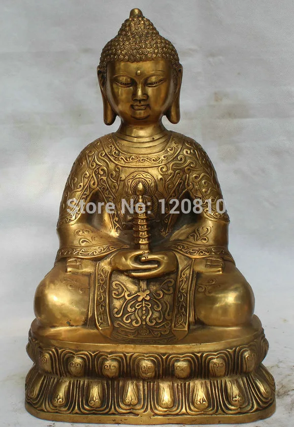 

16" China Buddhism Brass Shakyamuni Amitabha Buddha Stupa Pagoda Tower Statue
