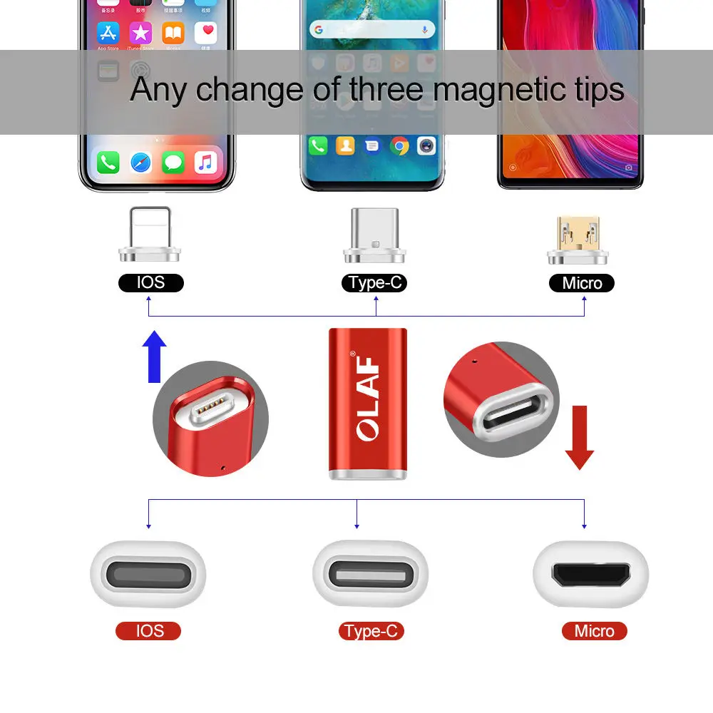Магнитный телефонный адаптер OLAF Micro USB/Type C к зарядному устройству для iphone 7 X XR XS Max
