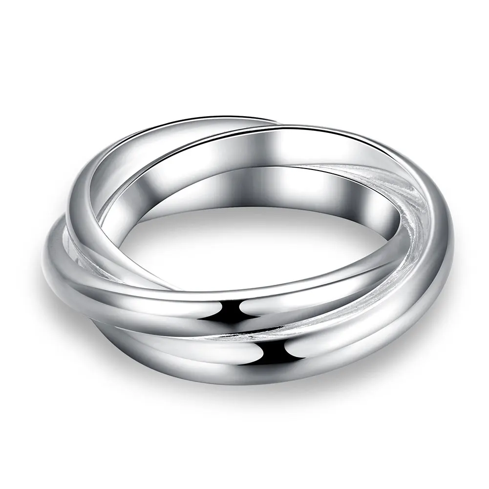 Full Sizes Engagement Rings For Women Silver Plated Fashion Anillos Mujer Jewelry Three Circles Ring Men Top Quality