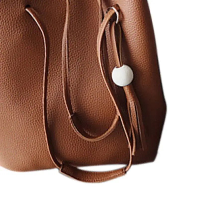 Для женщин 4 шт./компл. кожаные сумки из натуральной кожи сумка через плечо сумка-тоут кошелек сумка клатч шнурок сумки(коричневый