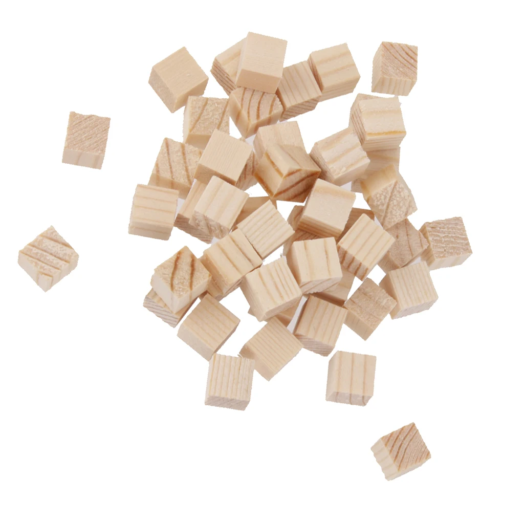 50Pcs Natural Wooden Squre Mini Cubes Embellishment for Craft 10x10x10mm Pine Block Square Cube DIY Manual Building Material 