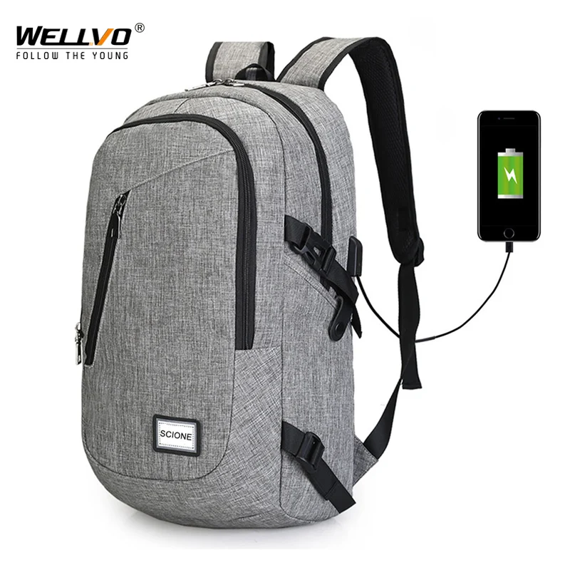 Los hombres de lona impermeable Mochila adolescente de los estudiantes de la escuela bolsas de los hombres hombre de carga USB viajes bolsa bolso del ordenador portátil Mochila XA56WC