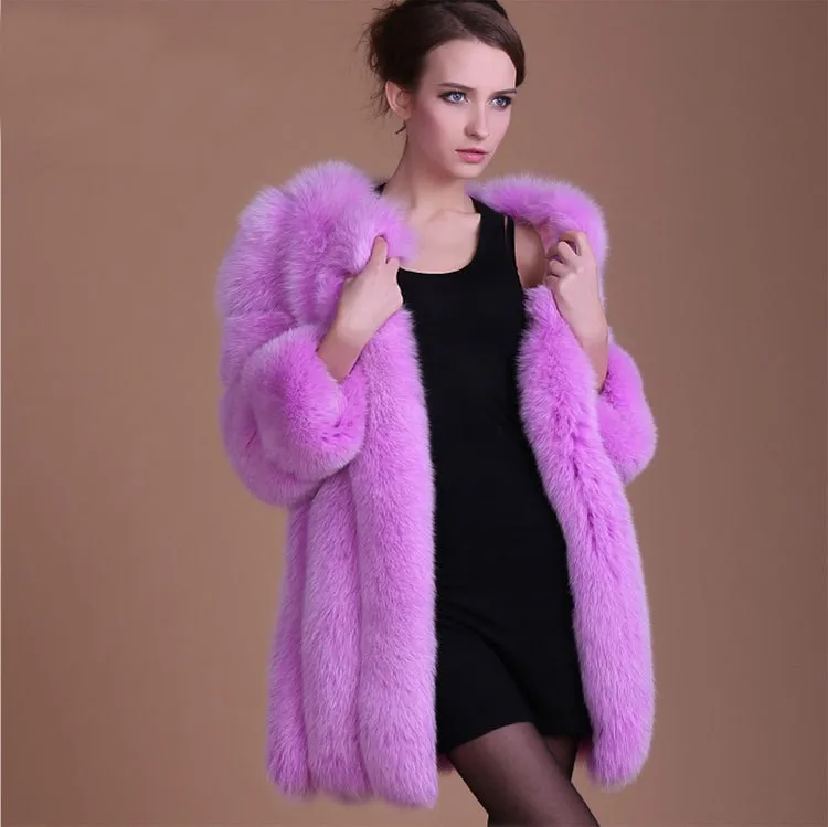 Модное пальто из искусственного лисьего меха, Женское зимнее плотное роскошное меховое пальто средней длины, женская Норковая куртка, пальто FS0316