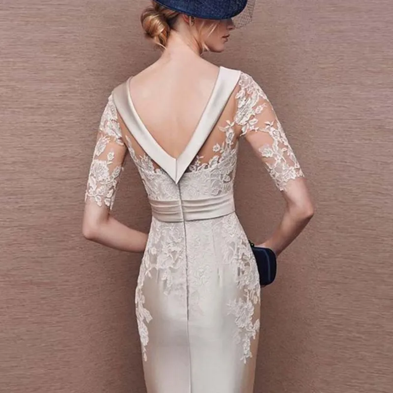 Elegant Knee-Length Lace Mother of the Bride Dresses Scoop Sheath Half Sleeves Wedding Guest Gowns Custom Made (1)