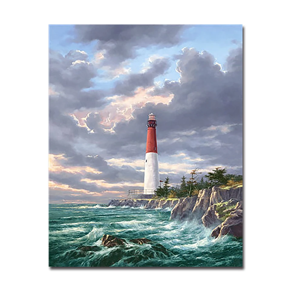 

DIY By Numbers Digital Oil Painting Drawing On Canvas Home Decor Seaview Lighthouse Popular Wall Art Modular Abstract Pictures