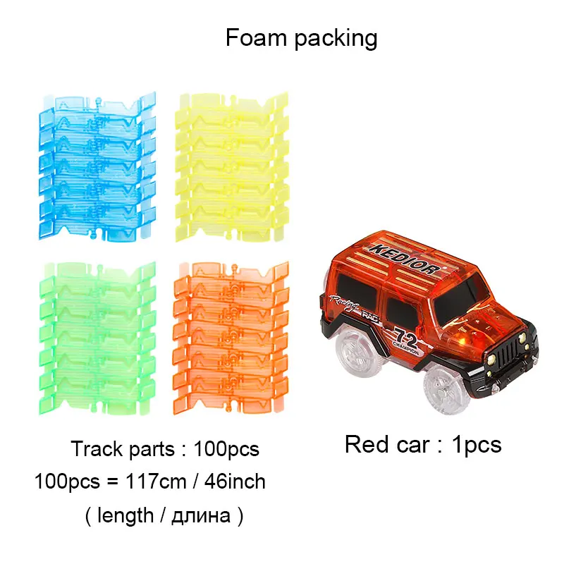 Изгиб Flex светящийся гоночный трек DIY железнодорожный вагон игрушки для детей Волшебная вспышка автомобиля светится в темноте - Цвет: 100 tracks 1 red car