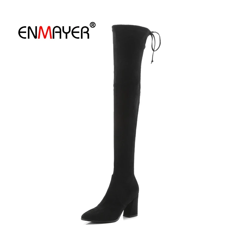 

ENMAYER Woman Over The Knee High boots Women Shoes Winter Boots Women Shoes Thigh high booty Suede Fashion Boots Lace up CR1646