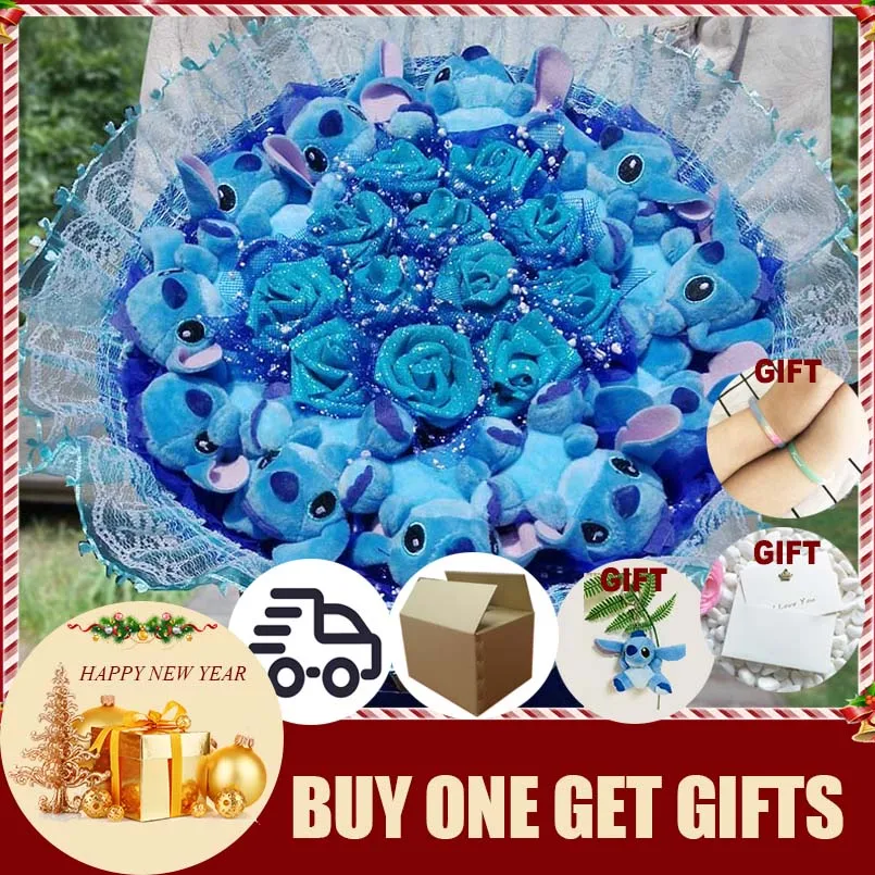 

Stitch Bouquet Plush Stuffed Carton Animals Toys Artificial Kawaii Cartoon Fake Flowers Best Birthday Christmas Day Gifts