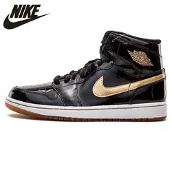 Nike Air Jordan1 Ретро High OG Joe 1 Черное золото лакированная кожа для мужчин's баскетбольные кеды, Открытый Спортивная обувь 555088 019