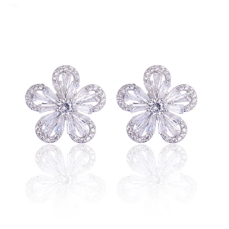 

Top quality Pure AAA CZ Cubic Zirconia AAA Stone May Flower 925 sterling silver Stud Earrings Birthday Gift Jewelry 2018 Plant