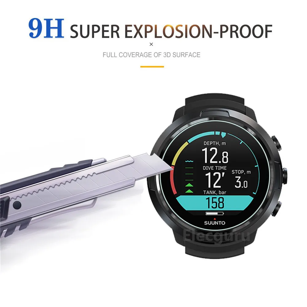 Suunto D5 다이브 컴퓨터 스마트 워치용 3 개, 강화 유리 전체 화면 보호기, 투명, 스크래치 방지, 산산조각 방지 보호 필름
