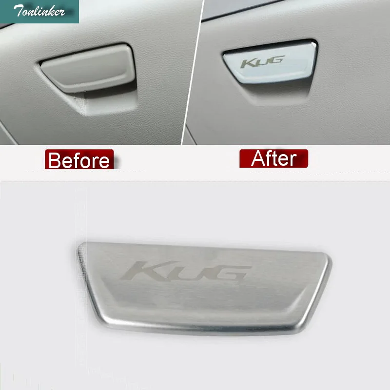Tonlinker 1 PCS DIY Car Styling NEW Stainless Steel with Logo Glove Box Handle Sticker Cover