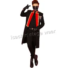 Red and black bi-color long men concert jacket stage costumes for singers terno masculino mens stage wear blazer masculino