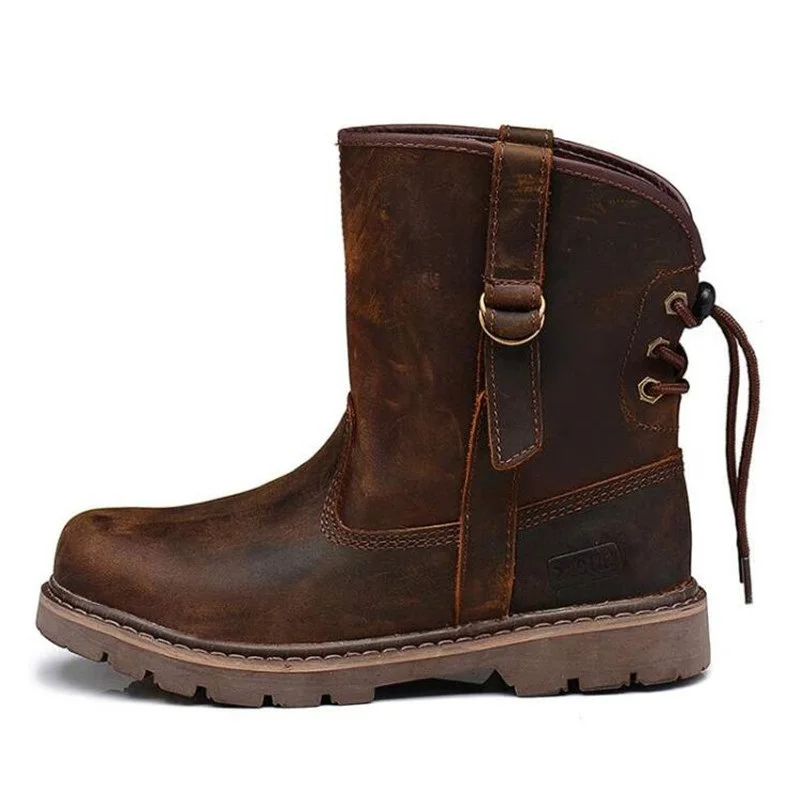 Cuero Cilindro Botas Nuevos De Hombre Moda Hombres Botas Ocio Invierno Occidental Marrón Genuino Los rxSS0twRn
