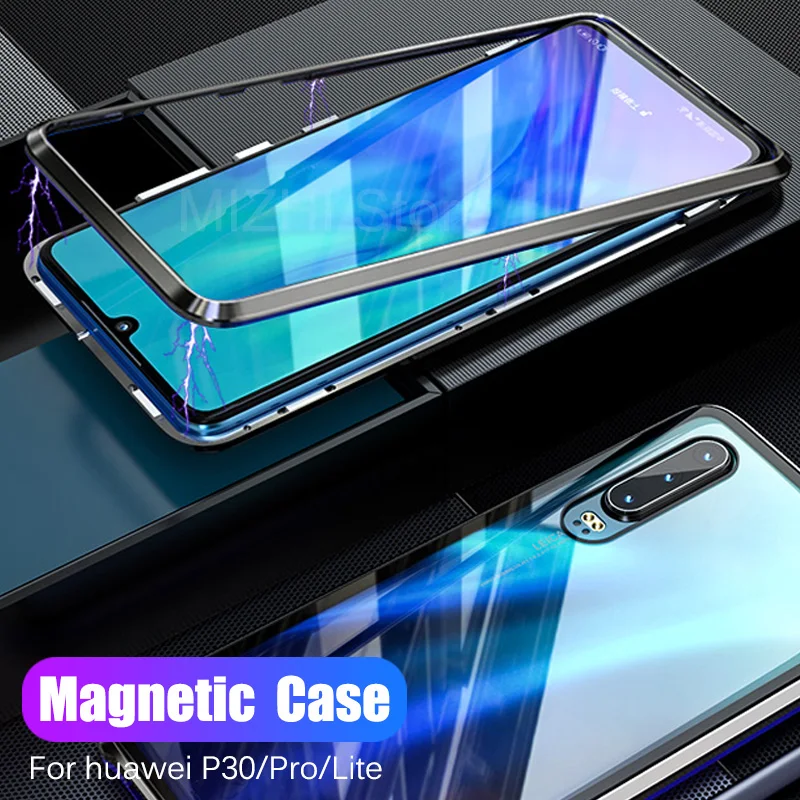 Magnetic Case for huawei p30 Pro tempered glass Cover on huwei p30 lite