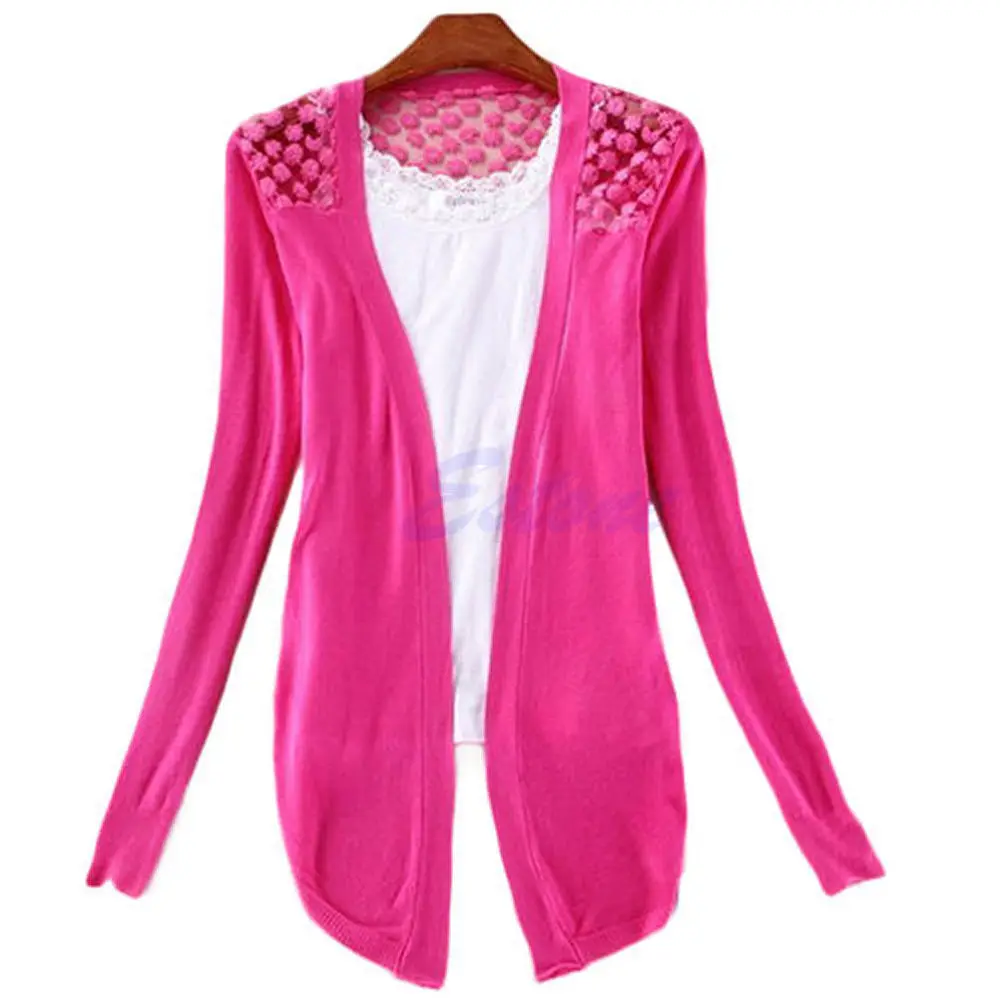 Женская кружевная вязаная одежда конфетного цвета, вязанный крючком кардиган, блузка, топы, пальто, свитер - Цвет: hot pink