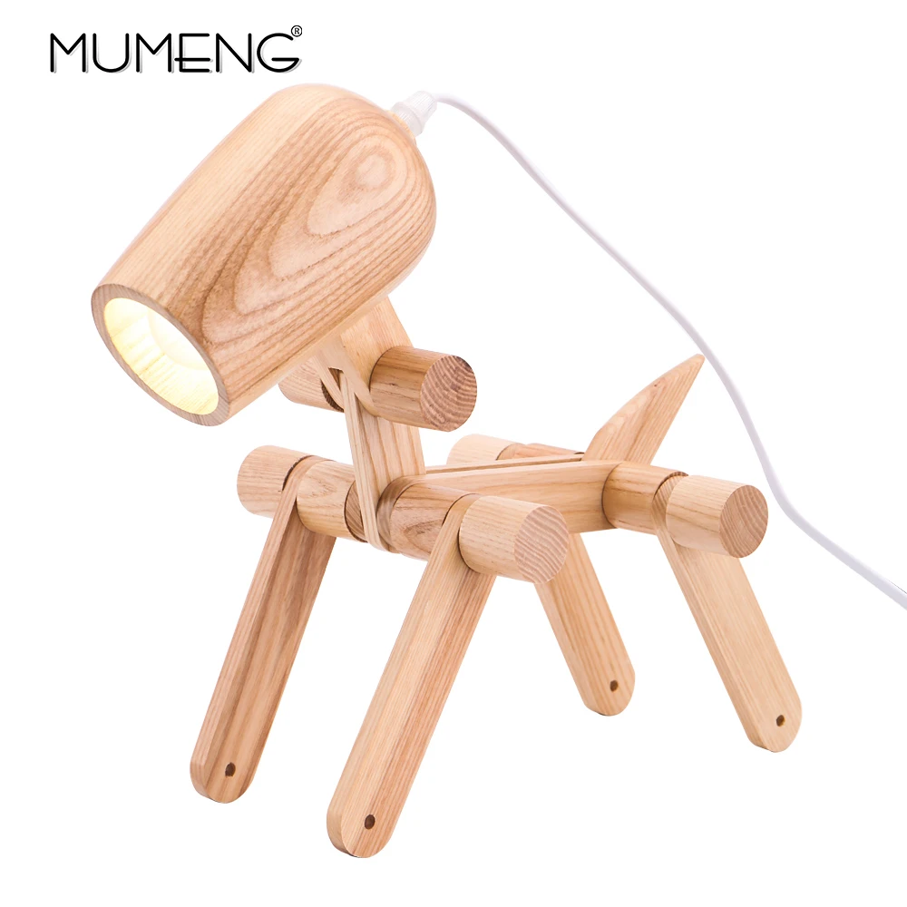 

Dog Shape Wooden Table Lamp E27 Lamp Holder 110-240V Creative Art Wood Desk Table Lamp Parlor Indoor Child Study Night Light