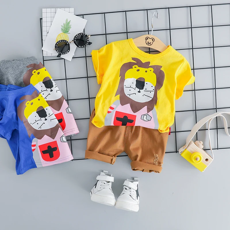 HYLKIDHUOSE 2019 Summer Baby Girls Boys Clothing Sets Infant Clothes Suits Cartoon Cotton T Shirt Shorts Kids Children Costume