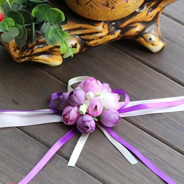 Подарок для подружки невесты, временные наклейки для невесты/Искусственные цветы на запястье, свадебные сувениры и подарки для гостей, индивидуальный подарок - Цвет: 1pc purple style 2