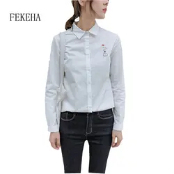 FEKEHA осень для женщин 100% хлопок белая рубашка с длинным рукавом Вышивка Топы корректирующие и блузки для малышек офисная одежда Blusas Feminina