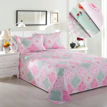 

Coarse cotton fabric bed set Printed colorful bed sheet pillow cover set 3pcs