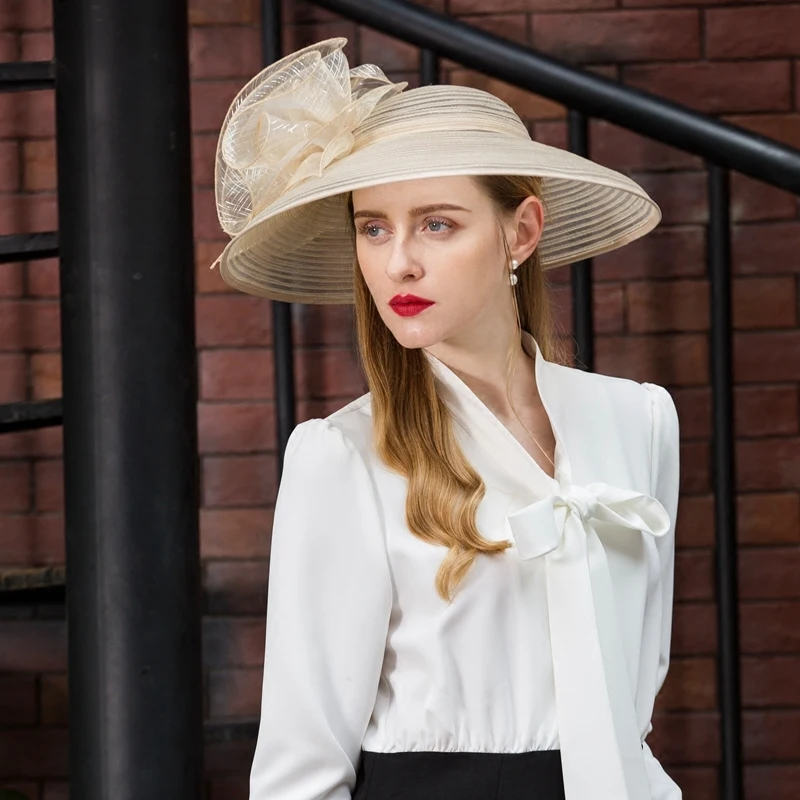 MSemis Damen Pillbox Hut - Vintage Derby Hut Mit Blume & Spitze Für Hochzeiten